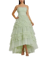 Mac Duggal Women's Strapless Tulle Ruffle Gown