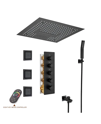 Matte Black 4-Way Shower System with Led and Music Player Shower Faucet Set with Handheld Shower and Side Body Jets