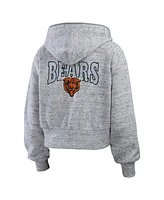 Wear by Erin Andrews Women's Heather Gray Chicago Bears Speckled Fleece Cropped Full-Zip Hoodie