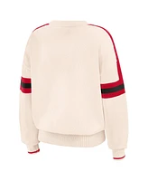 Wear by Erin Andrews Women's Cream Georgia Bulldogs Chenille Woven Patch Stripe Pullover Sweater