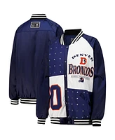 Gameday Couture Women's Navy/White Denver Broncos Oversized Hot Shot Rhinestone Throwback Full-Snap Varsity Bomber Jacket