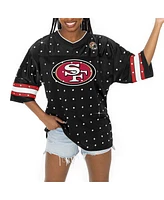 Gameday Couture Women's Black San Francisco 49ers Kickoff Time Allover Rhinestone Sports Stripe Jersey V-Neck T-Shirt