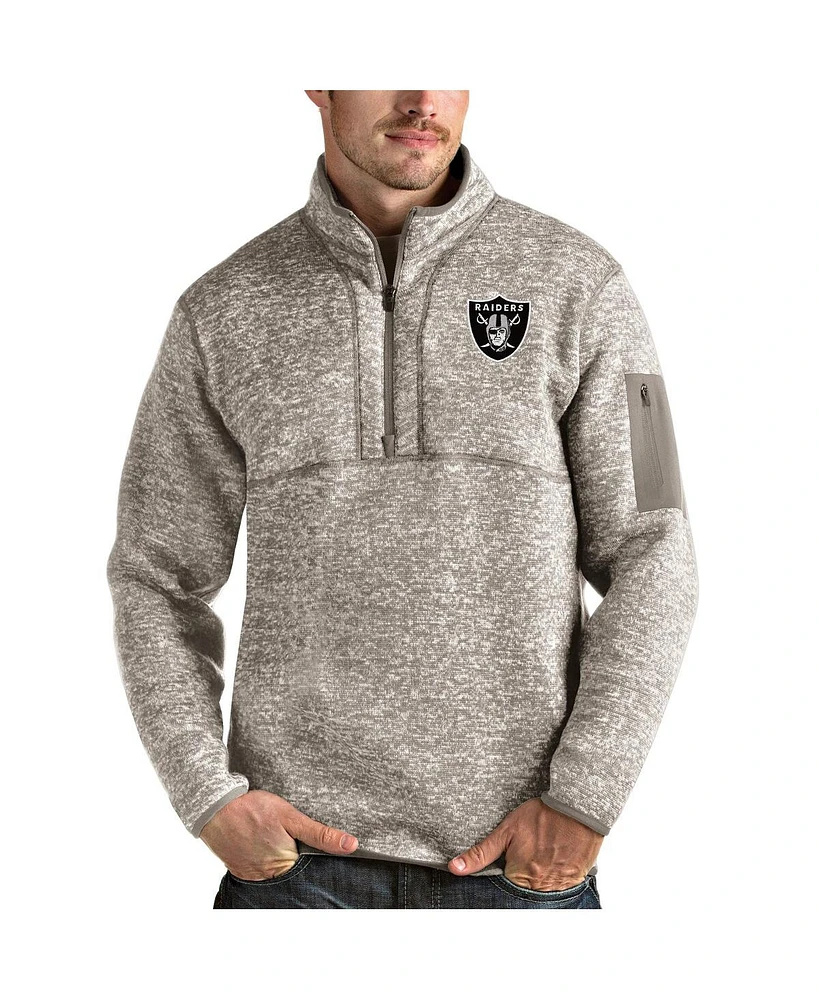 Antigua Men's Oatmeal Las Vegas Raiders Fortune Quarter-Zip Pullover Jacket