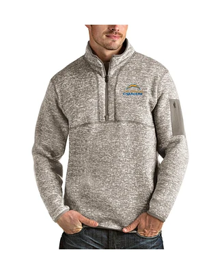 Antigua Men's Oatmeal Los Angeles Chargers Alternate Logo Fortune Quarter-Zip Pullover Jacket