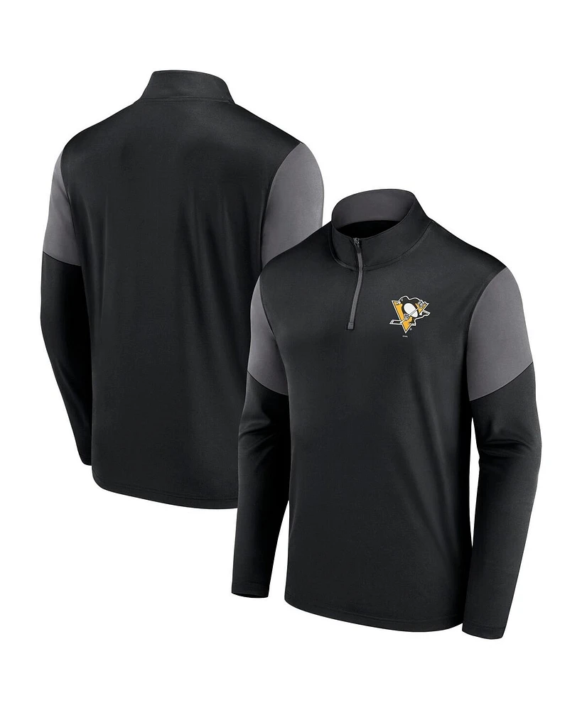 Fanatics Men's Black Pittsburgh Penguins Logo Quarter-Zip Top