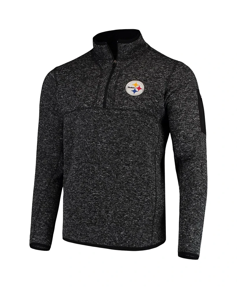 Antigua Men's Heather Black Pittsburgh Steelers Fortune Quarter-Zip Pullover Jacket