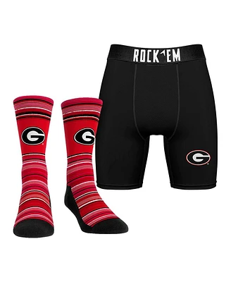 Rock 'Em Men's Georgia Bulldogs Primary Crew Socks Boxer Briefs Combo Pack