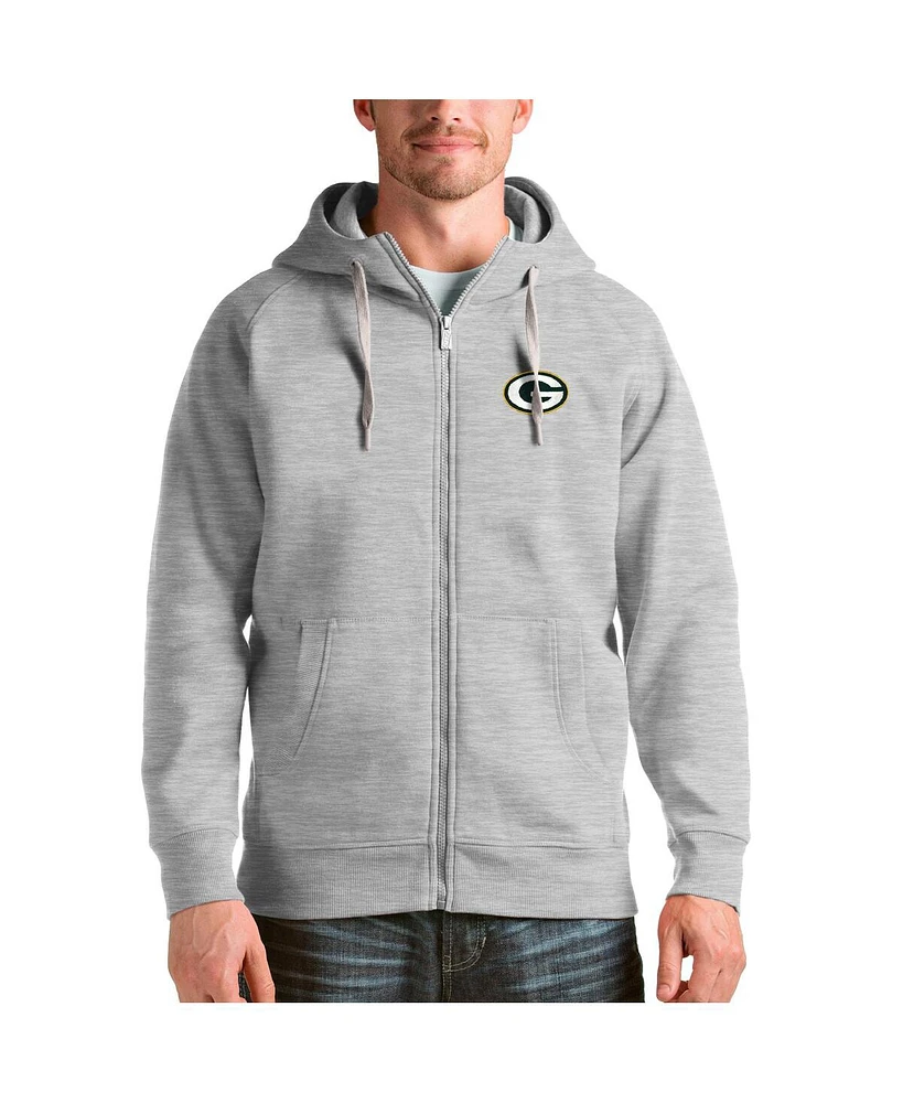 Antigua Men's Heather Gray Green Bay Packers Victory Full-Zip Hoodie