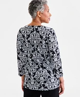 Style & Co Women's Printed Pintuck Split-Neck Top, Exclusively at Macy's