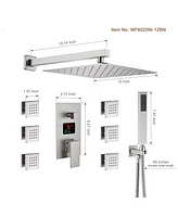 Boyel Living Brushed Nickel Wall Mount Thermostatic Rain Shower System with Handheld Side Body Jets and Digital Display