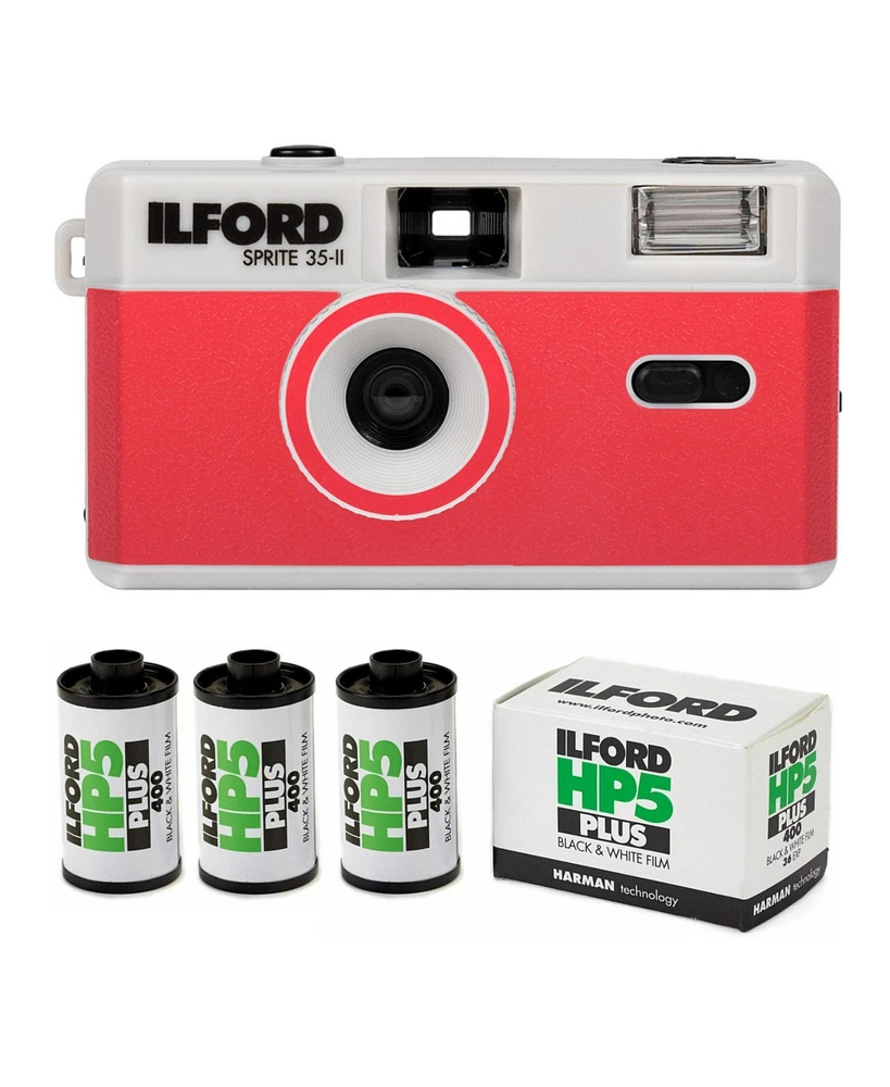 Ilford Sprite 35 Ii Reloadable 35mm Silver and Red Analog Film Camera Bundle