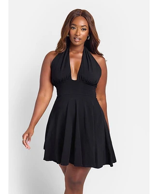 Rebdolls Women's Zoey Plunge Skater Mini Dress