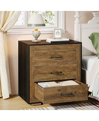 Tribesigns Nightstand with Drawers, Traditional Side Table with 3 Drawers, Tall Wood Bedside Table for Bedroom, Dorm and Small Spaces