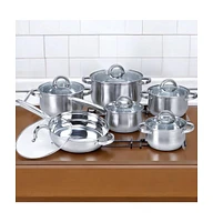 Slickblue 12-Piece Stainless Steel Cookware Set with Casseroles Frying Pan and Saucepan