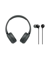 Sony Wh-CH520 Bluetooth On-Ear Headphones (Black) with EX15 Earbuds