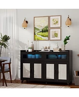 gaomon Sideboard Buffet Cabinet With Power Outlet & Led Light