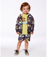 Deux par Toddler Boys Printed French Terry Hooded Full Zip Cardigan Sweatshirt Monkey On Navy Moped - Toddler|Child