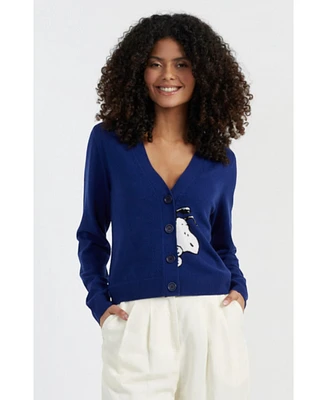 Chinti & Parker Meets Peanuts Snoopy Peek Pocket Wool Cashmere Cardigan