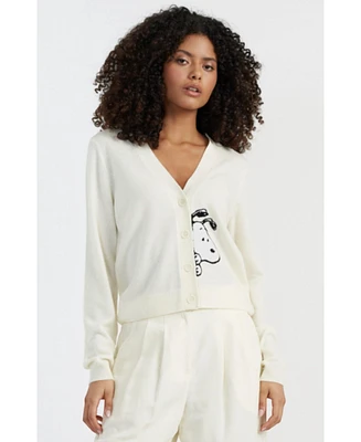 Chinti and Parker Women's & Meets Peanuts Snoopy Peek Pocket Wool Cashmere Cardigan