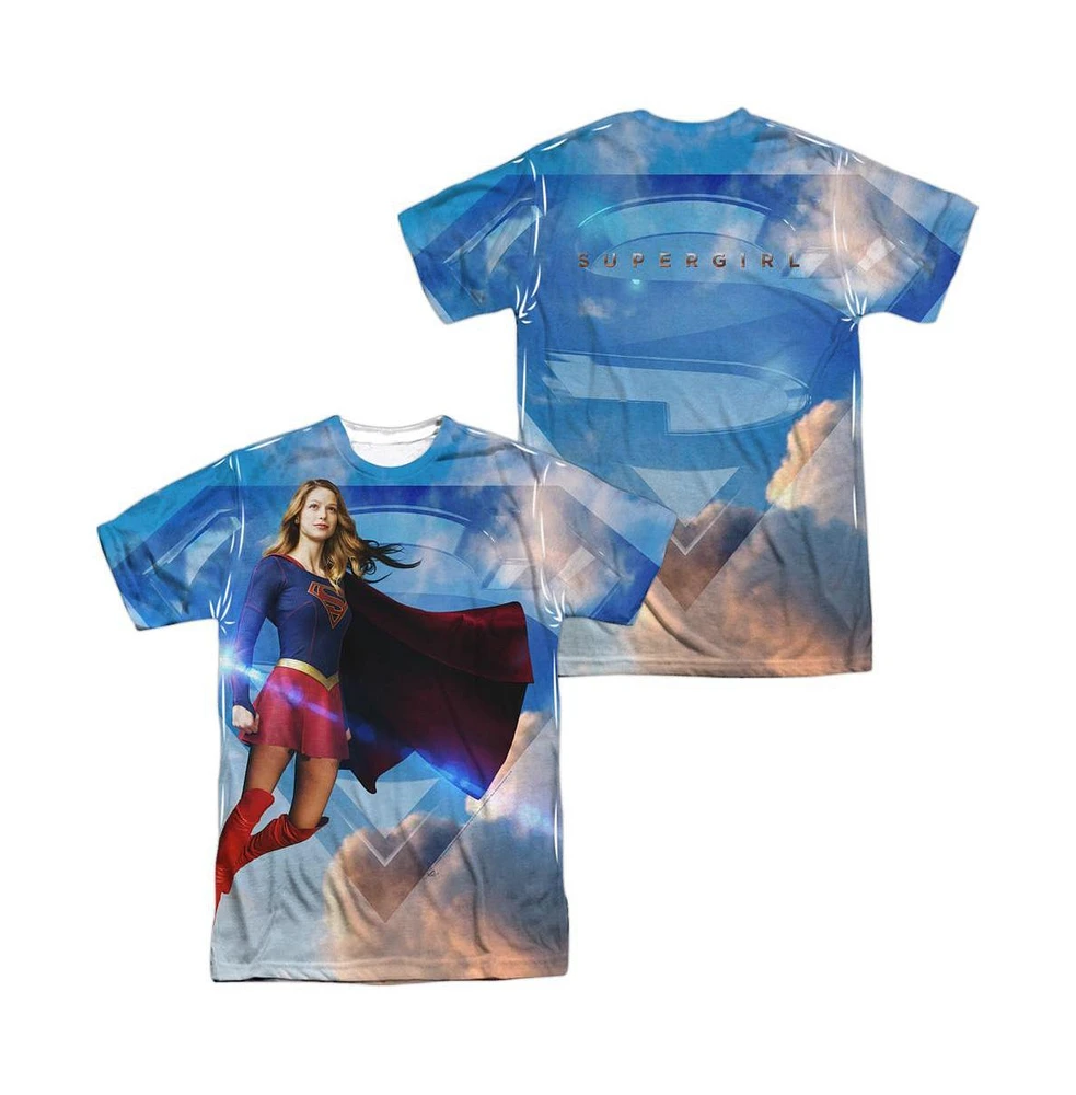 Supergirl Men's Up The Sky (Front/Back Print) Short Sleeve Adult Poly Crew Tee / T-Shirt