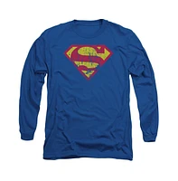 Superman Men's Classic Logo Distressed Long Sleeve Adult Tee / T-Shirt