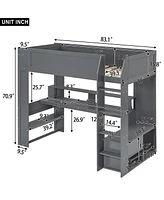 Boyel Living Wood Twin Size Gaming Loft Bed with Desk, Multi-storage Shelves, Led and Charging Station