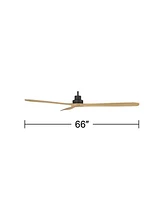 Casa Vieja 66" Delta Xl Modern Country Indoor Outdoor Ceiling Fan 3 Blade Remote Control Matte Black Finish Wood Blades Bedroom Patio Living Room Kitc