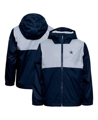 Columbia Big Boys and Girls Navy Dallas Cowboys Rainy Fields Lined Omni-Tech Full-Zip Hoodie Jacket