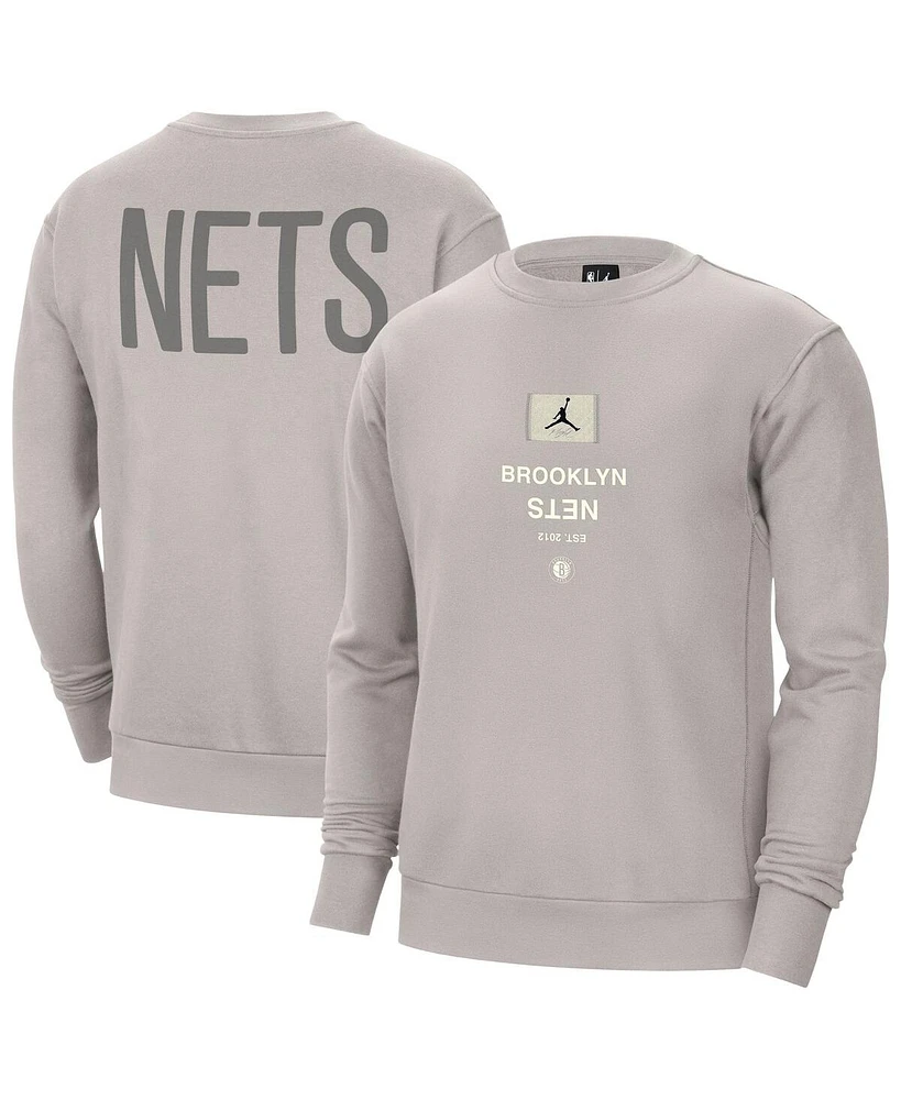 Jordan Men's Stone Brooklyn Nets Courtside Statement Edition Heavyweight Pullover Sweatshirt