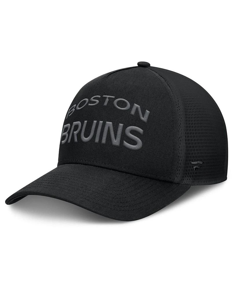 Fanatics Men's Black Boston Bruins Authentic Pro Road Stack Text A-Frame Adjustable Hat