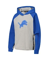 Dkny Sport Women's Gray/Blue Detroit Lions Joy Cropped Raglan Pullover Hoodie