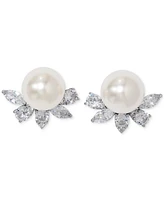 Eliot Danori Silver-Tone Cubic Zirconia & Imitation Pearl Stud Earrings, Exclusively at Macy's