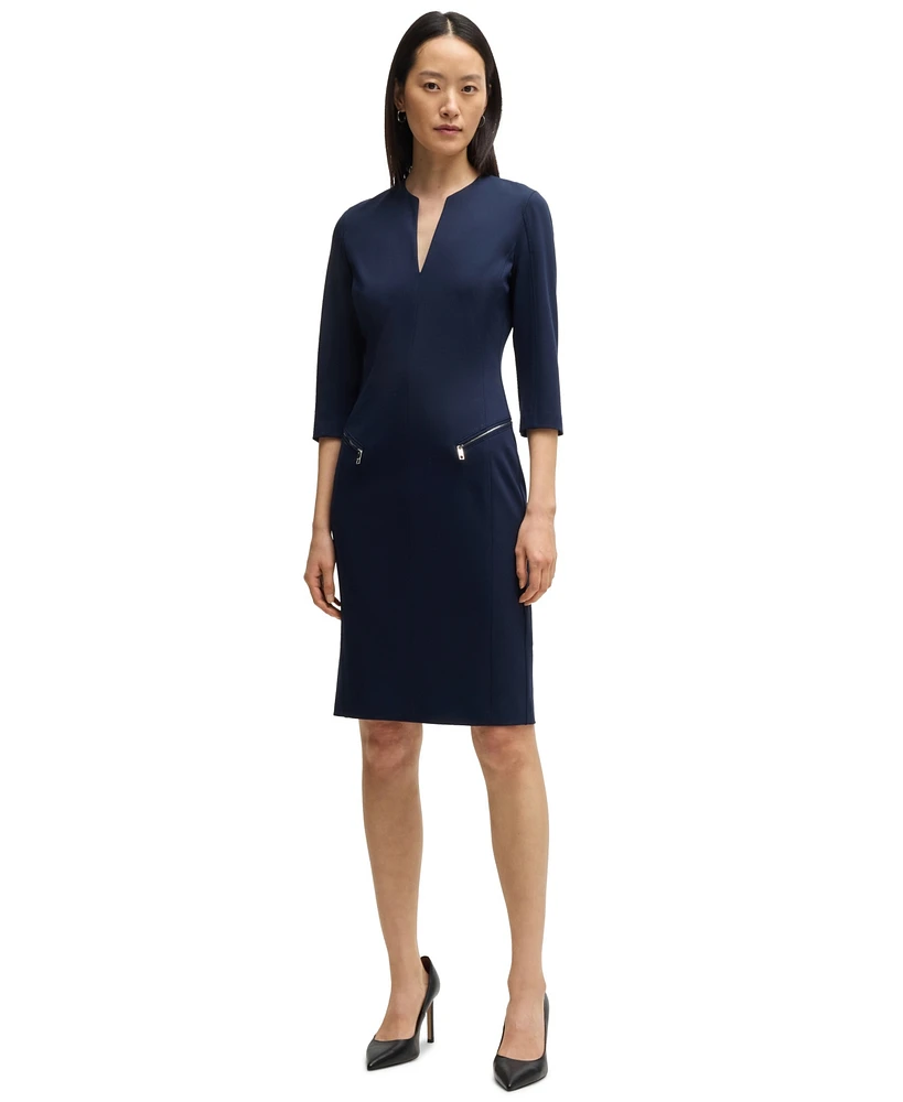 Boss by Hugo Women's Cropped Sleeves V-Neck Dress