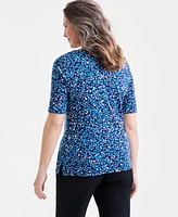 Style & Co Women's Printed Boat-Neck Elbow-Sleeve Top, Exclusively at Macy's