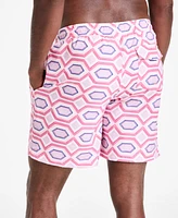 Club Room Men's Geometric Print Drawstring 7" Swim Trunks, Exclusively at Macy's