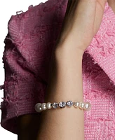 Eliot Danori Silver-Tone Cubic Zirconia & Imitation Pearl Flex Bracelet, Exclusively at Macy's