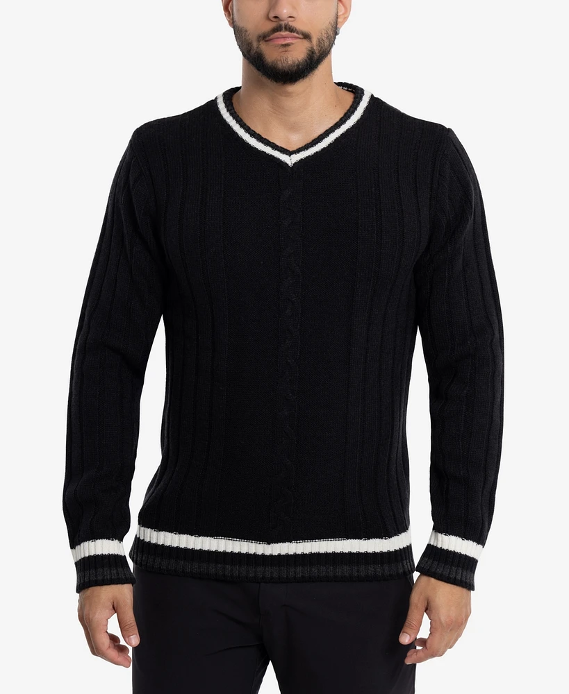 X-Ray Men's Cable Knit Tipped V-Neck Sweater