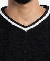 X-Ray Men's Cable Knit Tipped V-Neck Sweater