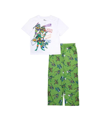 Ninja Turtles Little and Big Boys Short Sleeve Tee Open Leg Pant, 2-Piece Pajama Set