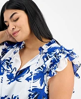 Anne Klein Plus Double Ruffle Tie-Front Blouse