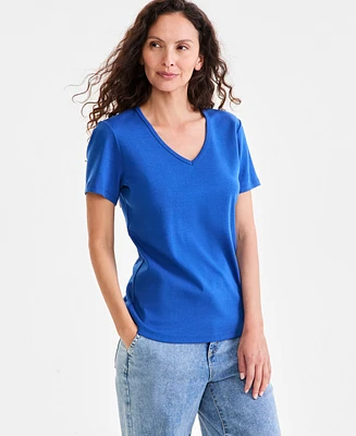Style & Co Women's Short Sleeve V-Neck Cotton Top, Created for Macy's