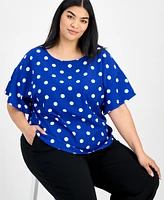 Anne Klein Plus Printed Flutter-Sleeve Blouse