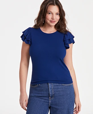 On 34th Women's Flutter-Sleeve Ribbed Top