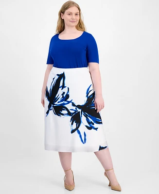 Anne Klein Plus Size Flared Printed Skirt