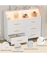 gaomon Dresser with Charging Station, Led Tv Stand 6 Drawers, Wood Modern Dressers & Chests of Drawers for Closet, Bedroom, Living Room,