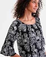 Style & Co Women's Printed On/Off Shoulder Top, Exclusively at Macy's