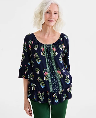 Style & Co Women's Printed On-Off Shoulder Top, Exclusively at Macy's