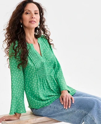 Style & Co Petite Pintuck Bell-Sleeve Top, Exclusively at Macy's