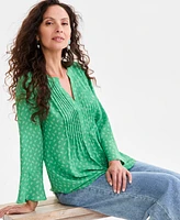 Style & Co Petite Pintuck Bell-Sleeve Top, Exclusively at Macy's