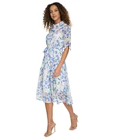 Calvin Klein Women's Floral-Print Button-Front Chiffon Dress